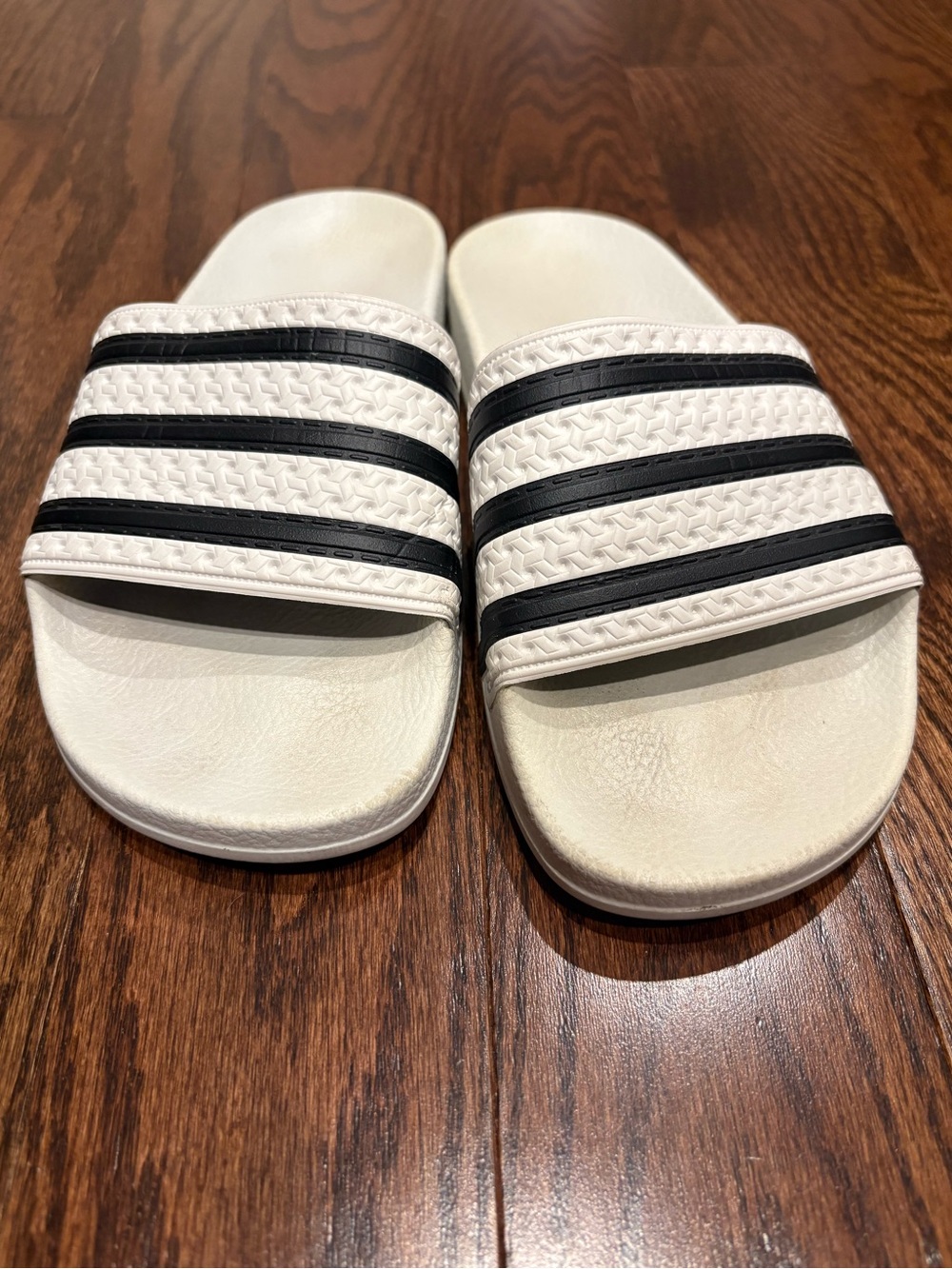 Adidas Slide Sandals Cream / Off-White with Black Stripes – Size 5